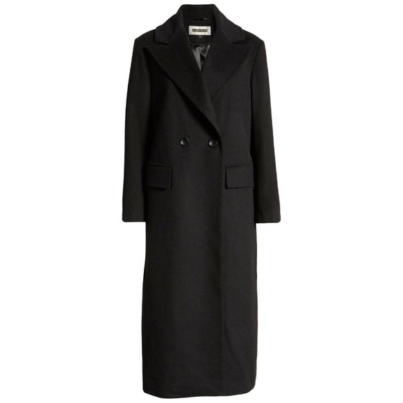 $500 KRISTEN BLAKE Double Breasted wool blend Maxi Long Coat BLACK - Picture 5 of 7